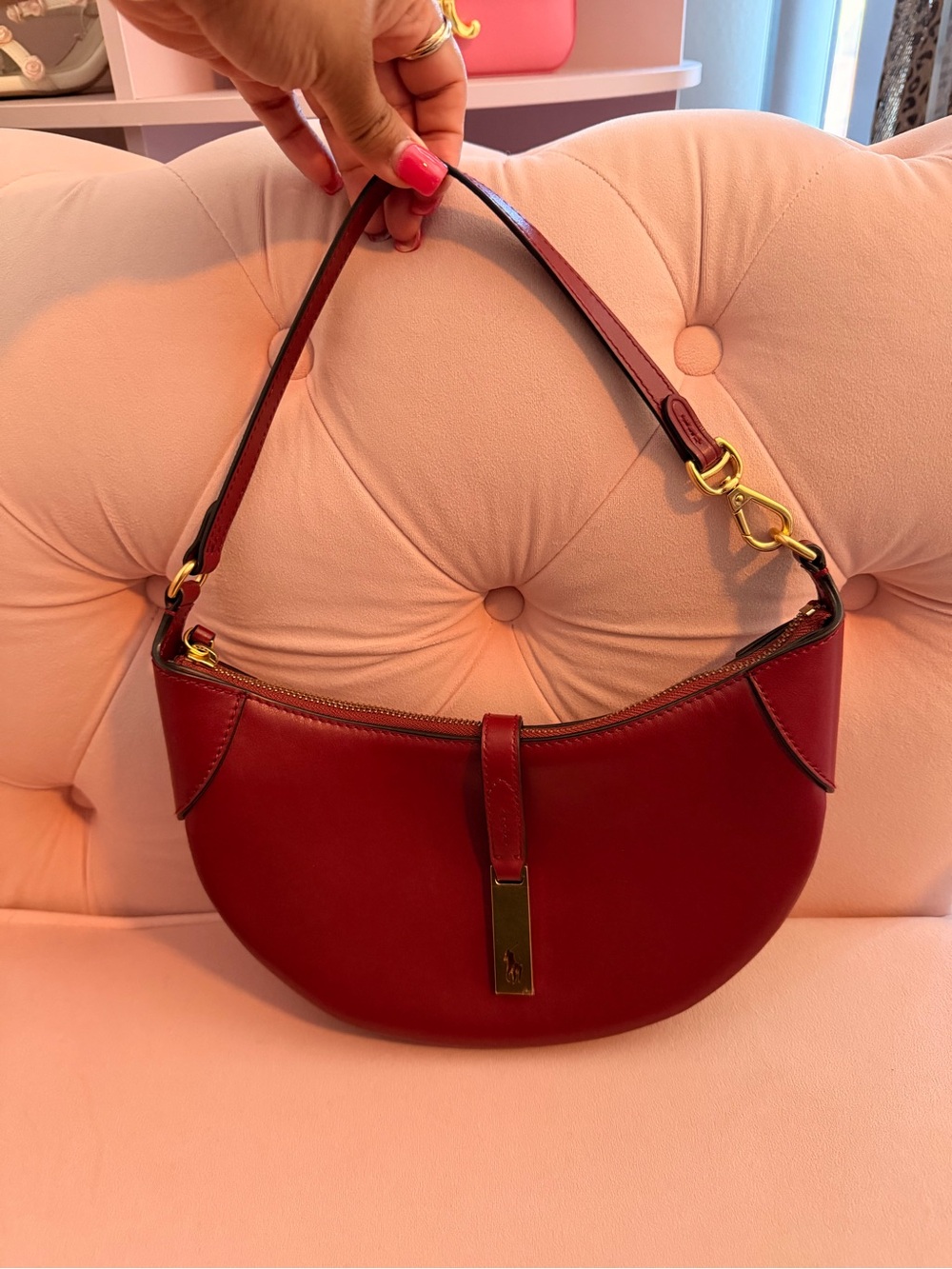 Ralph Lauren Polo ID Calfskin Mini Shoulder Bag Chianti Red NEW - Picture 4 of 9